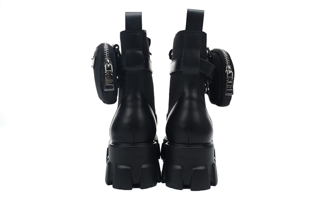 FC God Batch  Prada Black Lugged Sole Ankle Boots with Triangle Logo Pouch