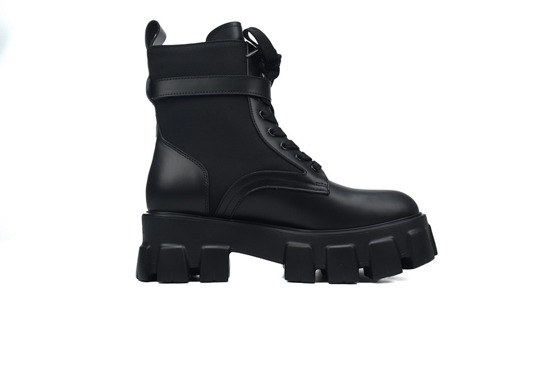 FC God Batch  Prada Black Lugged Sole Ankle Boots with Triangle Logo Pouch