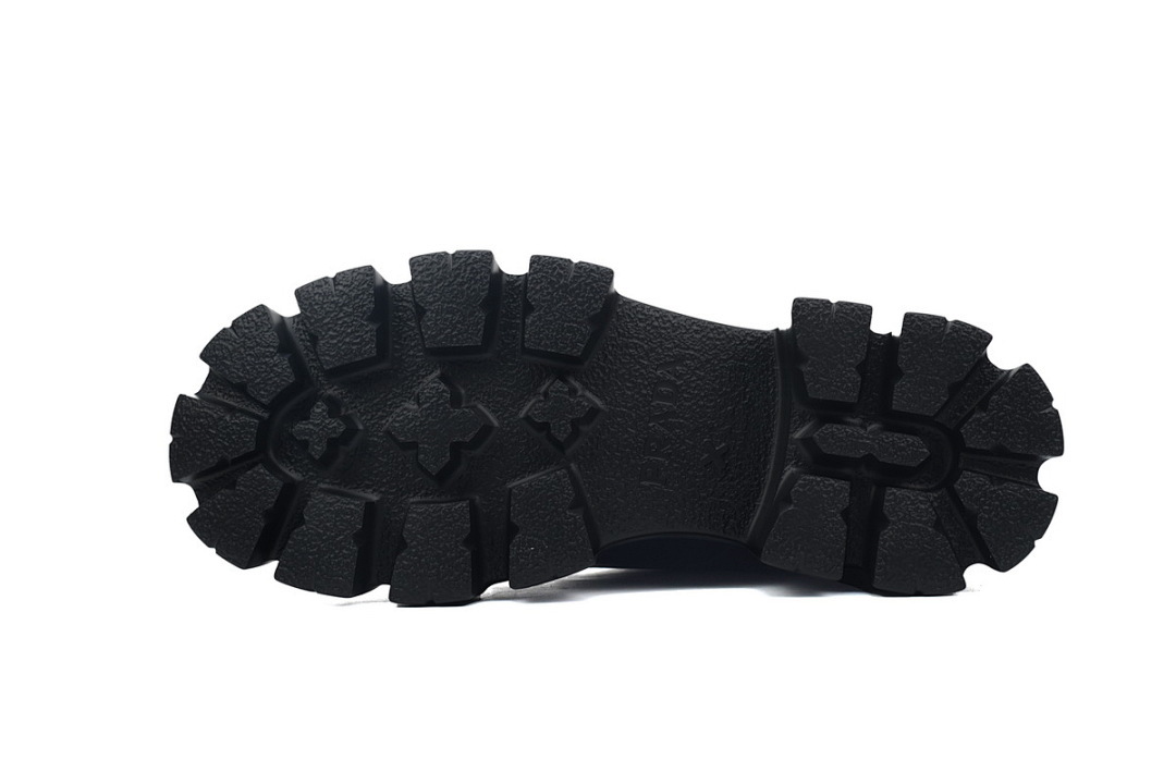 FC God Batch  Prada Black Lugged Sole Ankle Boots with Triangle Logo Pouch