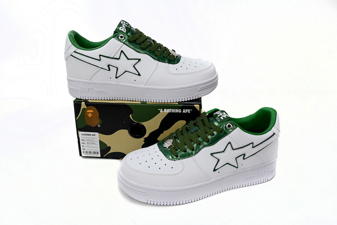  A Bathing Ape Bape Sta Low White Green edge 1J30-191-017