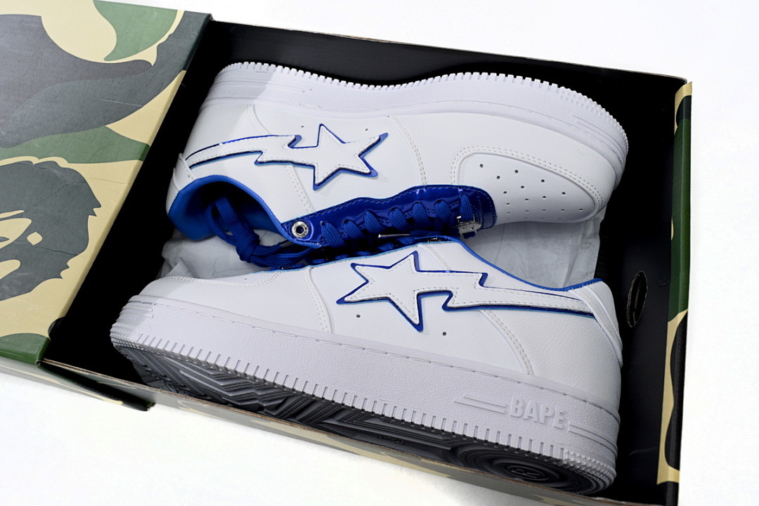 A Bathing Ape Bape Sta Low White and Blue Border 1J30-191-017 