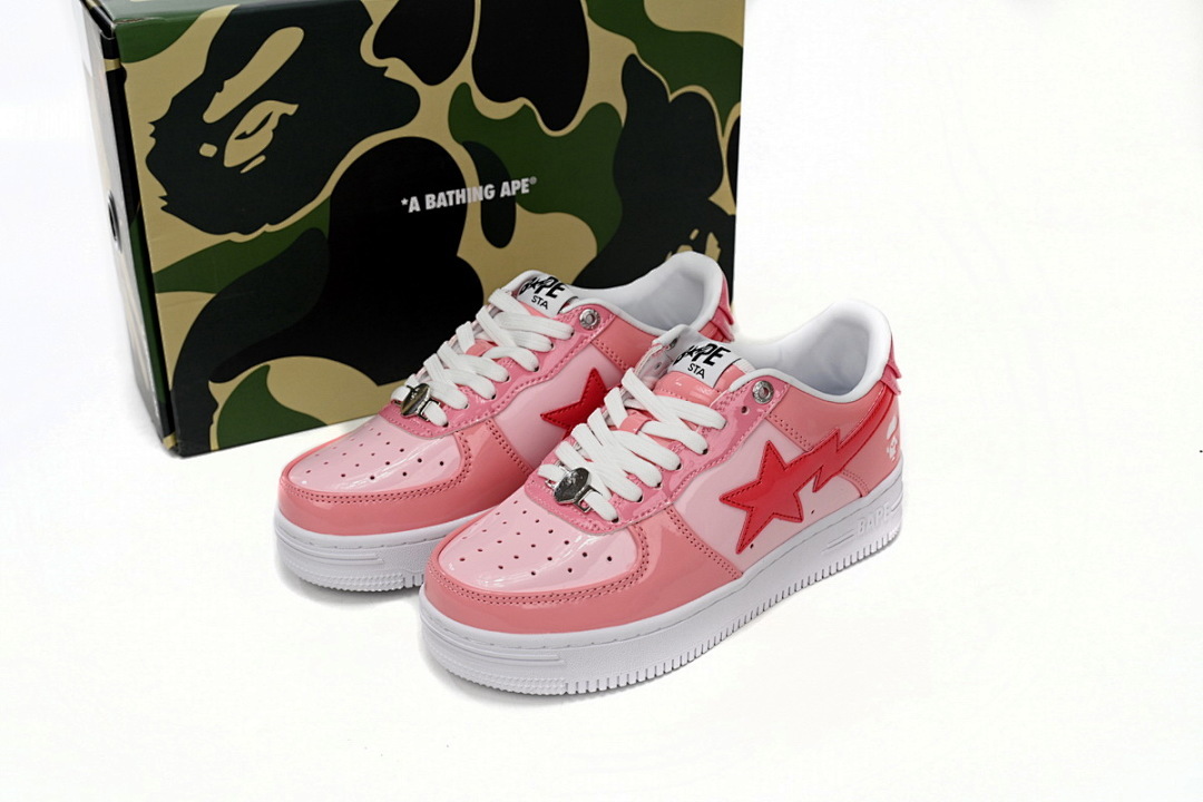 A Bathing Ape Bape Sta Low Pink Paint Leather 1H2-019-1046 