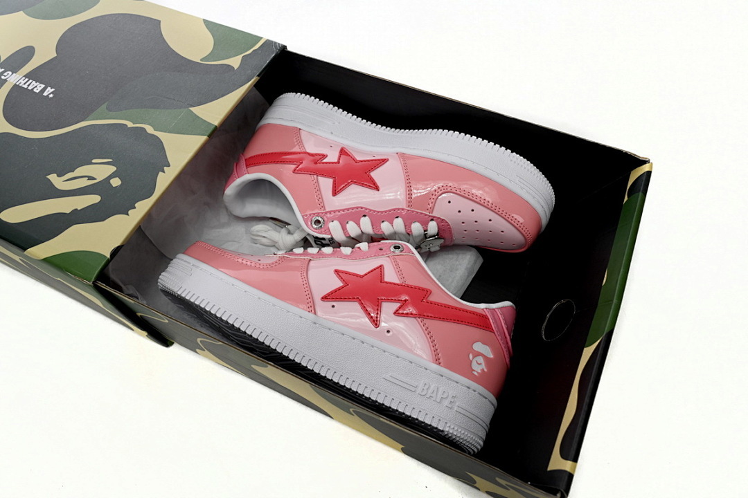 A Bathing Ape Bape Sta Low Pink Paint Leather 1H2-019-1046 