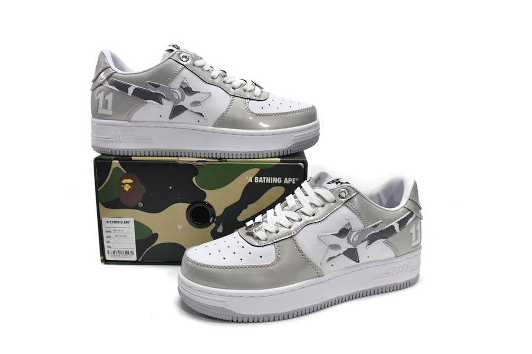 A Bathing Ape Bape Sta Low White Grey Mirror Surface
