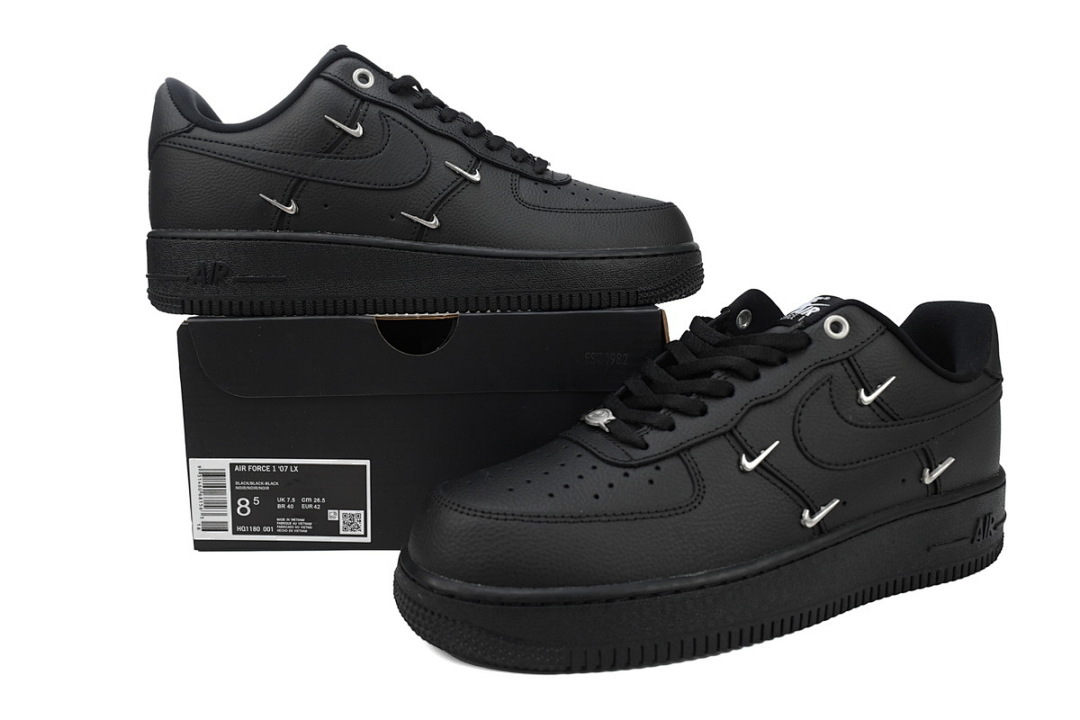  Nike Air Force 1 Low Black Silver Mini Swoosh  HQ1180-001