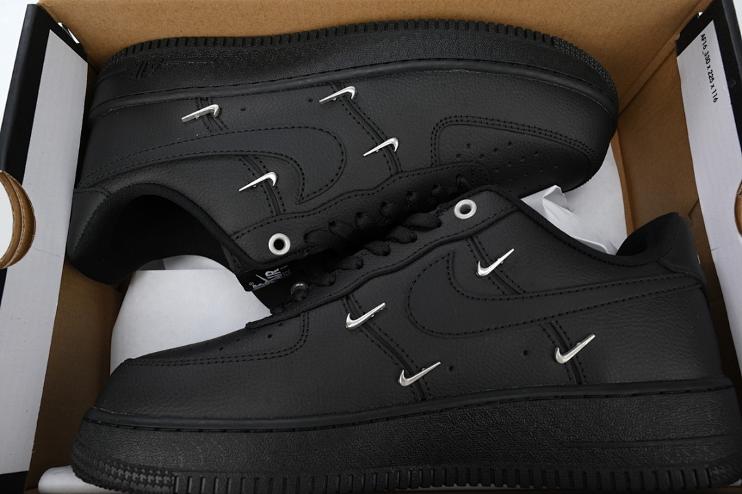  Nike Air Force 1 Low Black Silver Mini Swoosh  HQ1180-001