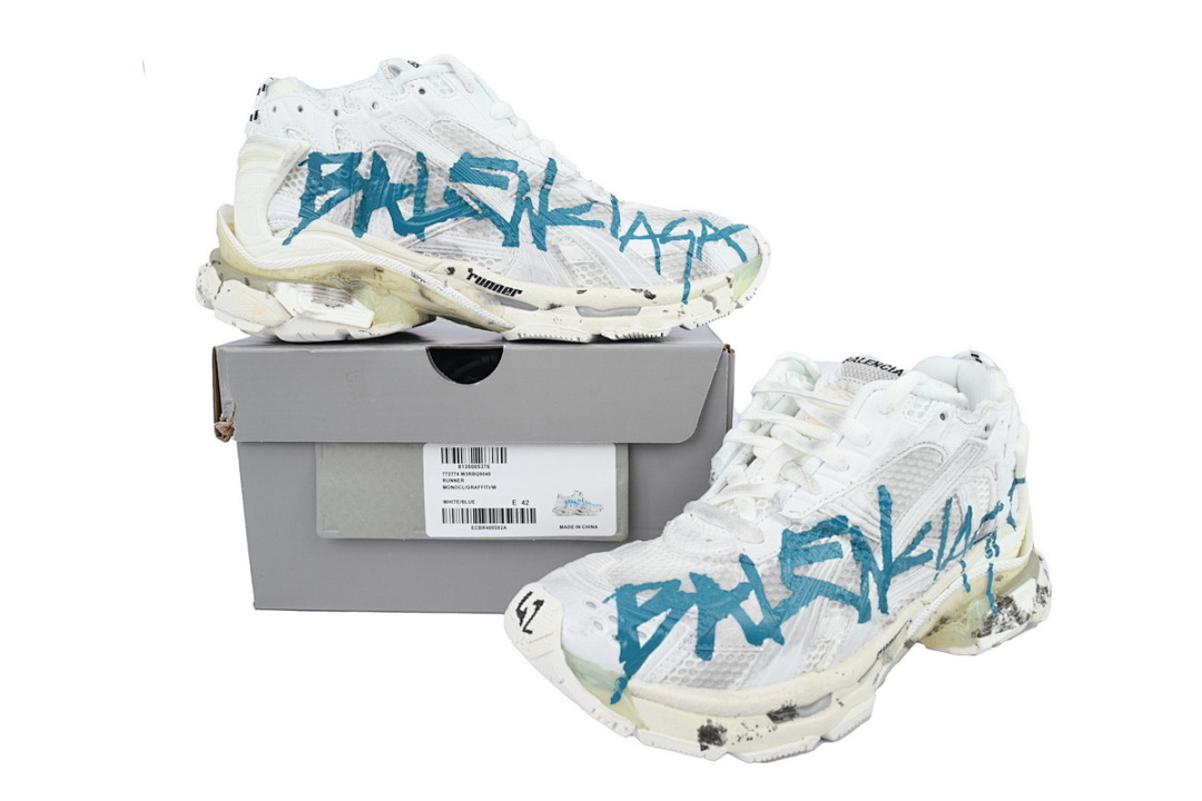 FC God Batch Balenciaga Runner Sneaker 'Graffiti - White Blue'  772774 W3RBQ 9040 