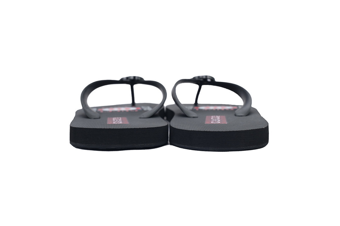 Gucci Black Rubber Flip Flops with Printed Logo and Black GG Hardware