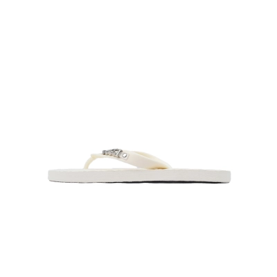 Gucci Ivory White Rubber Flip Flops with Silver Metal Logo 01