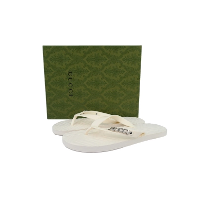 Gucci Ivory White Rubber Flip Flops with Silver Metal Logo 02