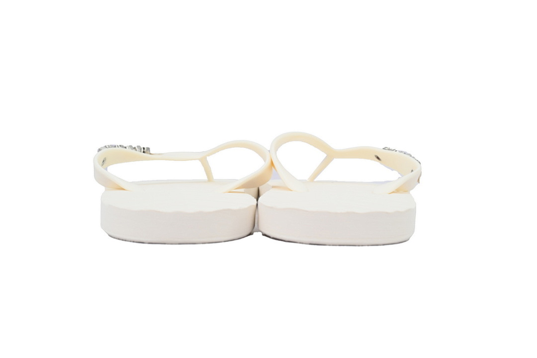 Gucci Ivory White Rubber Flip Flops with Silver Metal Logo