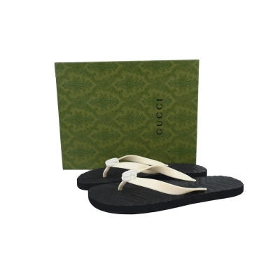 Gucci Two-Tone Flip Flops with Ivory Straps & Black Chevron Sole 02