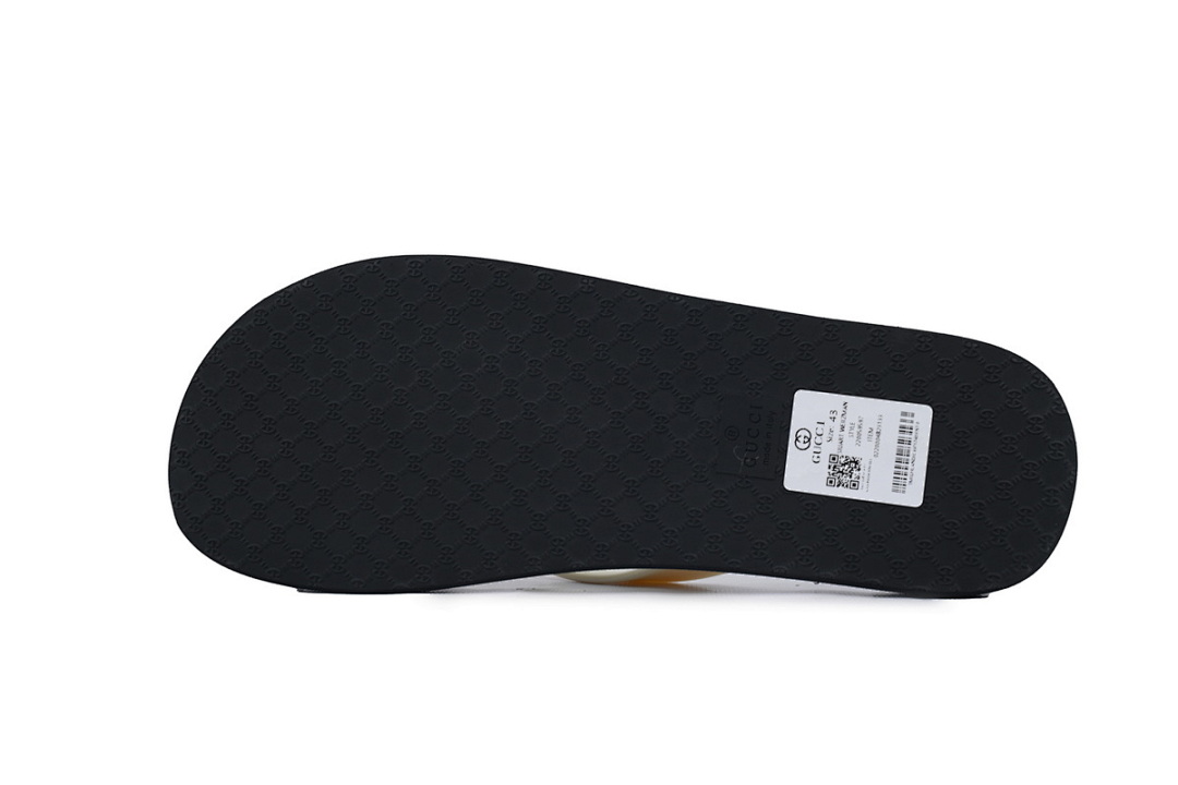 Gucci Two-Tone Flip Flops with Ivory Straps & Black Chevron Sole