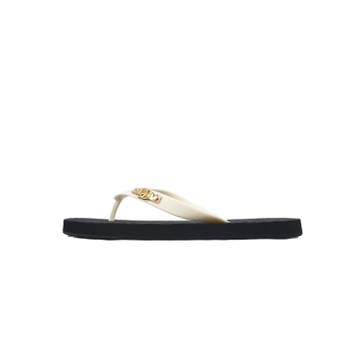 Gucci Black Rubber Flip Flops with White Straps and Gold Interlocking G Logo 01