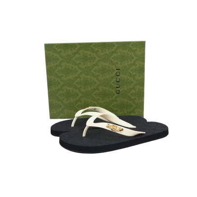 Gucci Black Rubber Flip Flops with White Straps and Gold Interlocking G Logo 02