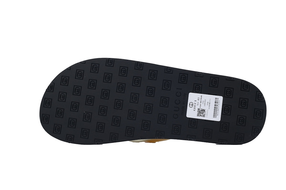 Gucci Black Rubber Flip Flops with White Straps and Gold Interlocking G Logo