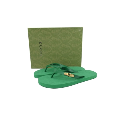 Gucci Green Rubber Flip Flops with Gold Interlocking G Logo 02