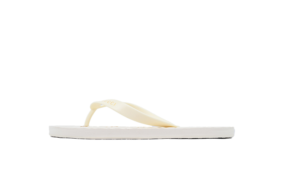 Gucci Branded White Rubber Flip Flops with Gold Accent Logo