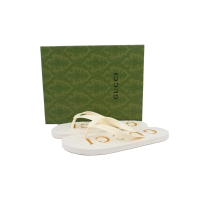 Gucci Branded White Rubber Flip Flops with Gold Accent Logo 02