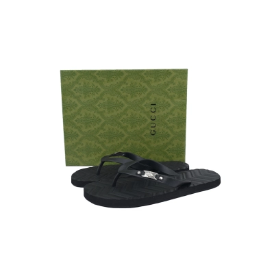 Gucci Branded Black Rubber Flip Flops with Bee Hardware 02