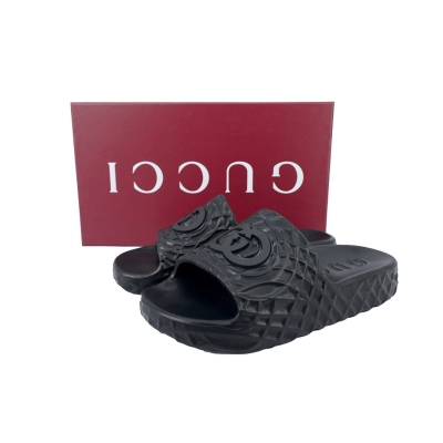 Gucci Branded Black Rubber Slides with 3D Interlocking G Hardware 02