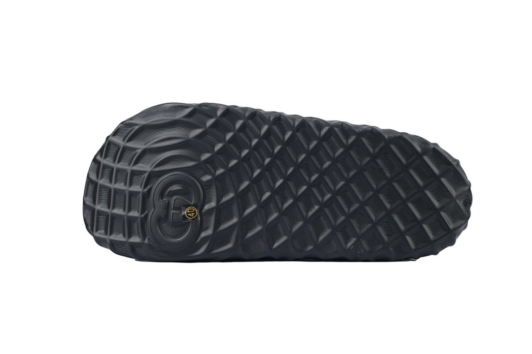 Gucci Branded Black Rubber Slides with 3D Interlocking G Hardware