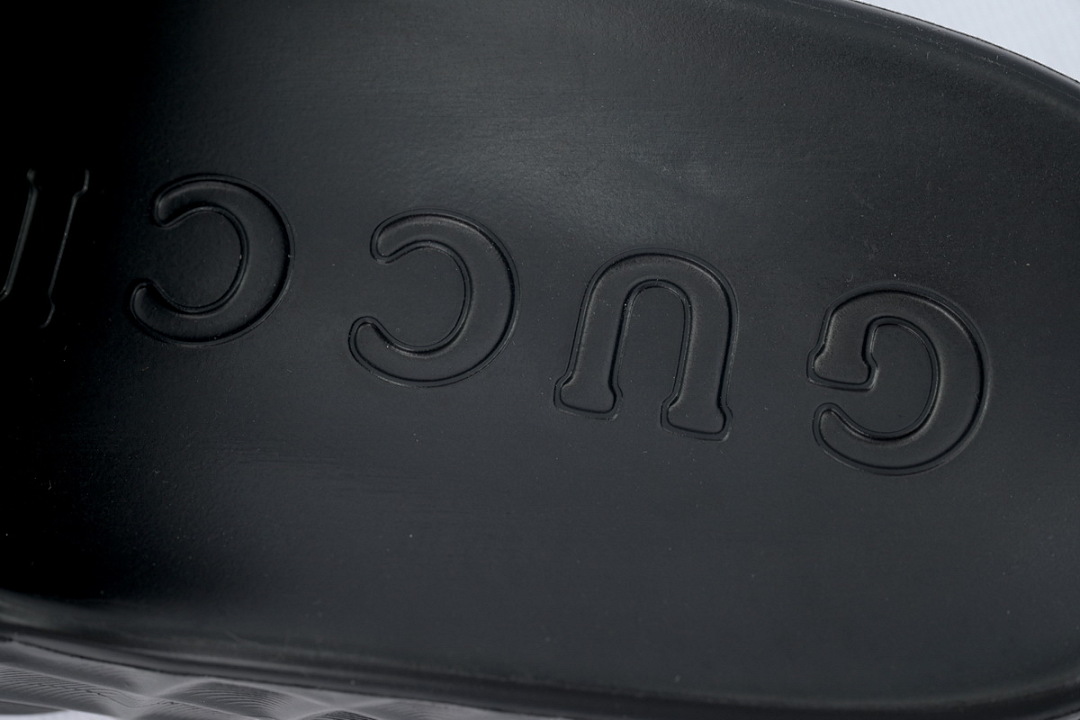 Gucci Branded Black Rubber Slides with 3D Interlocking G Hardware