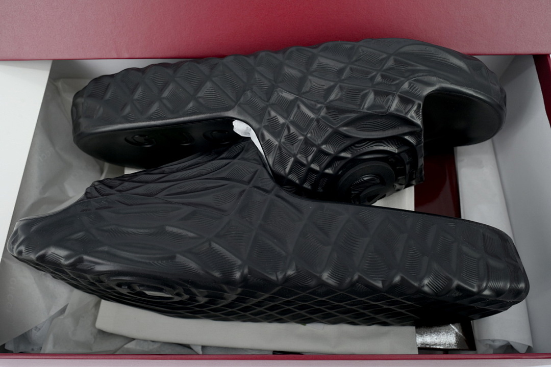 Gucci Branded Black Rubber Slides with 3D Interlocking G Hardware