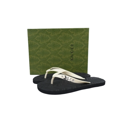 Gucci Branded Black & Cream Chevron Flip Flops with Bee Hardware 02