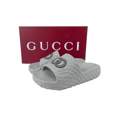 Gucci Branded Gray Rubber Slides with 3D Interlocking G Hardware 02