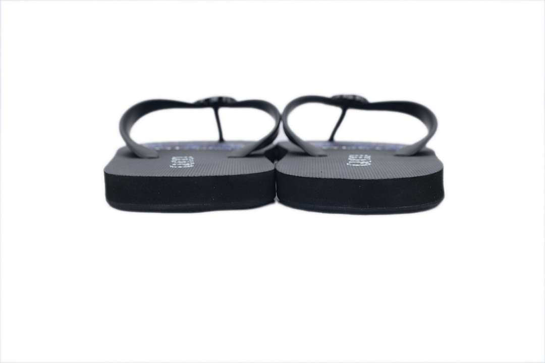 Gucci Branded Black Rubber Flip Flops with Blue Floral Detail