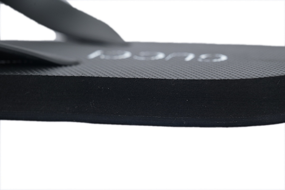 Gucci Branded Black Rubber Flip Flops with Blue Floral Detail