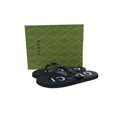 Gucci Branded Black Rubber Flip Flops with Contrast Logo 02