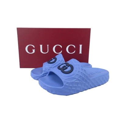 Gucci Branded Blue Rubber Slides with 3D Interlocking G Hardware 02