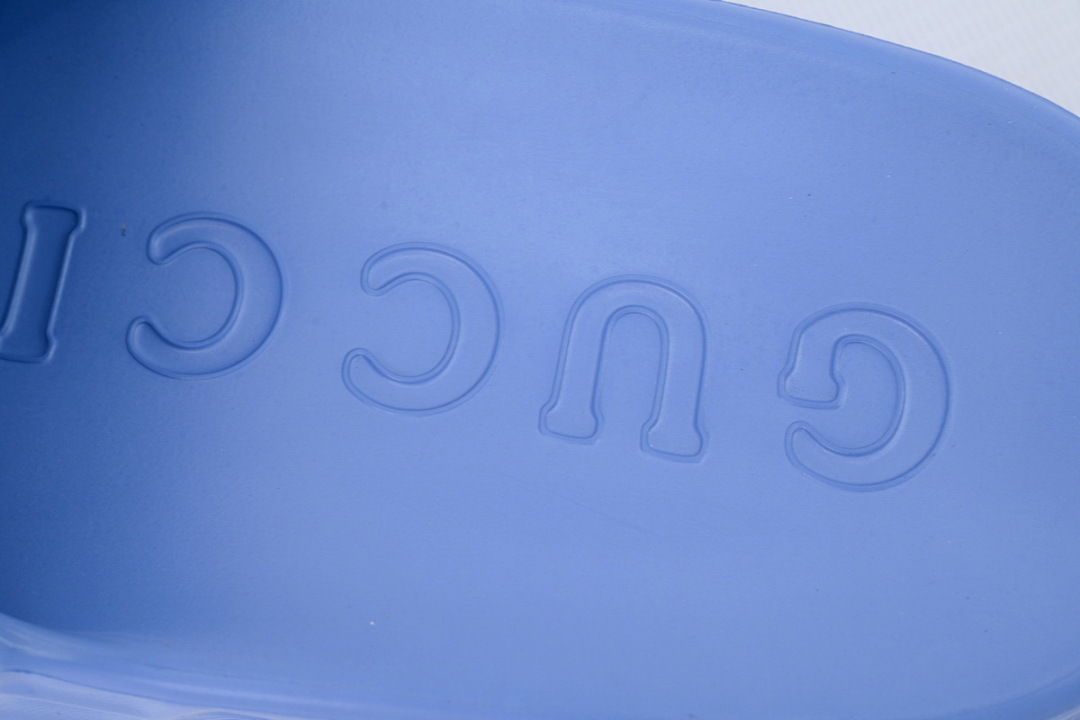 Gucci Branded Blue Rubber Slides with 3D Interlocking G Hardware