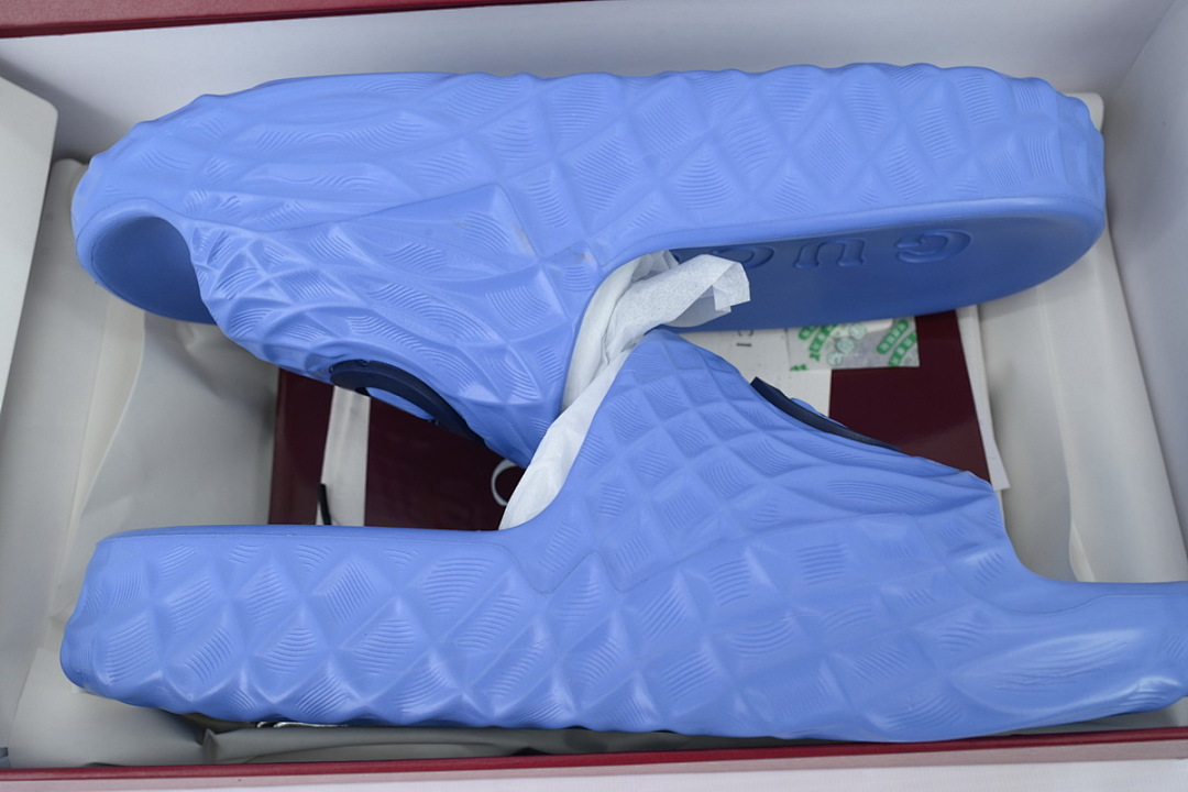 Gucci Branded Blue Rubber Slides with 3D Interlocking G Hardware