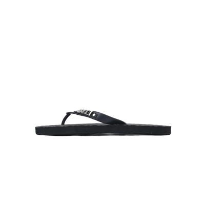 Gucci Black Rubber Flip Flops with Silver Metal GUCCI Logo 01