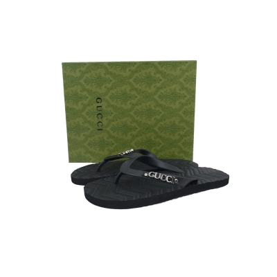 Gucci Black Rubber Flip Flops with Silver Metal GUCCI Logo 02