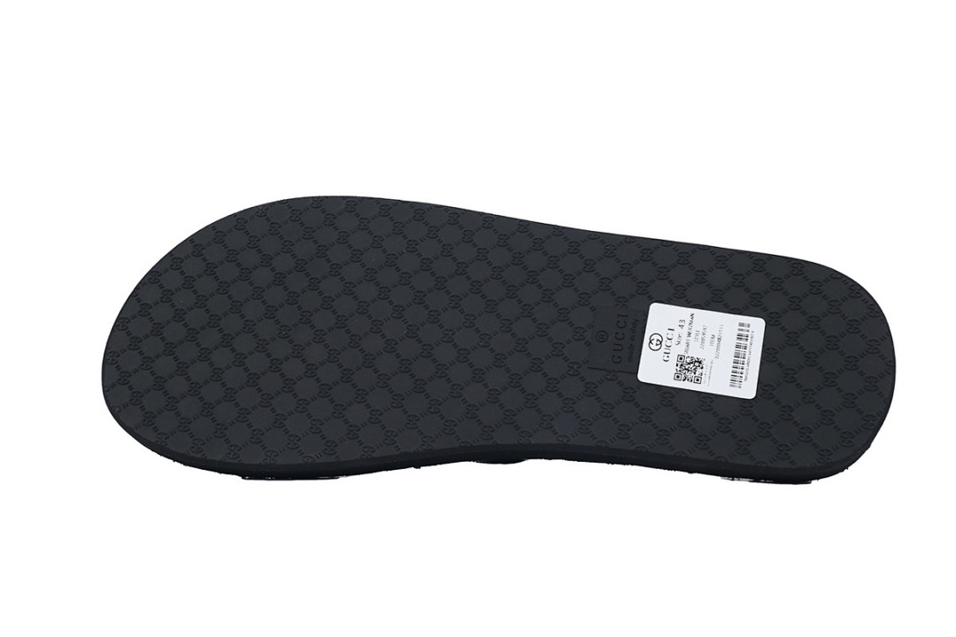 Gucci Black Rubber Flip Flops with Silver Metal GUCCI Logo