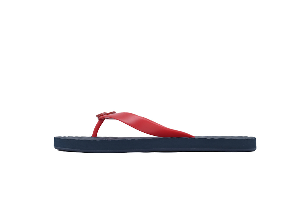 Gucci Red & Navy Blue Rubber Flip Flops with Interlocking G Hardware
