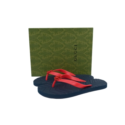 Gucci Red & Navy Blue Rubber Flip Flops with Interlocking G Hardware 02
