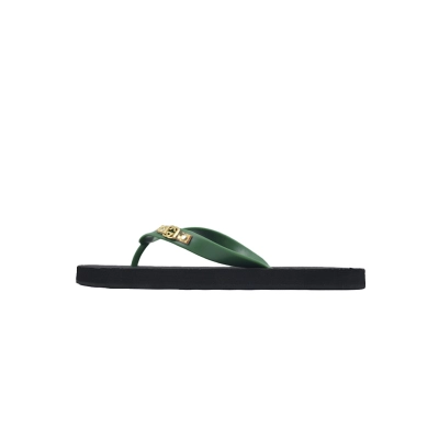 Gucci Two-Tone Flip Flops with Green Straps & Black GG Embossed Sole 01