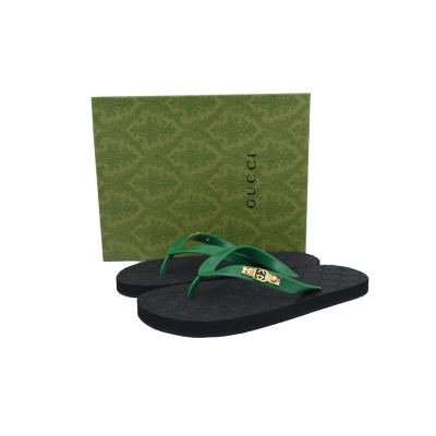 Gucci Two-Tone Flip Flops with Green Straps & Black GG Embossed Sole 02