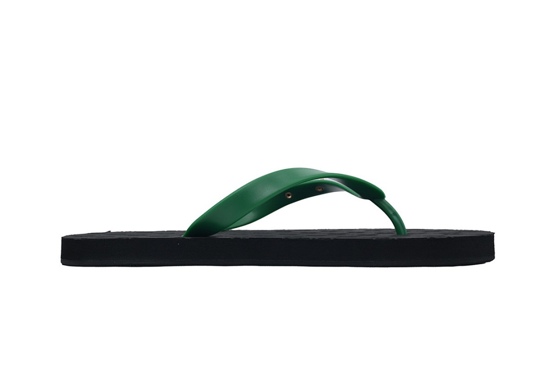 Gucci Two-Tone Flip Flops with Green Straps & Black GG Embossed Sole