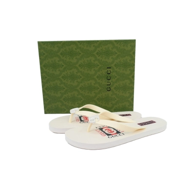 Gucci Ivory Rubber Flip Flops with Printed Logo and White GG Hardware 02