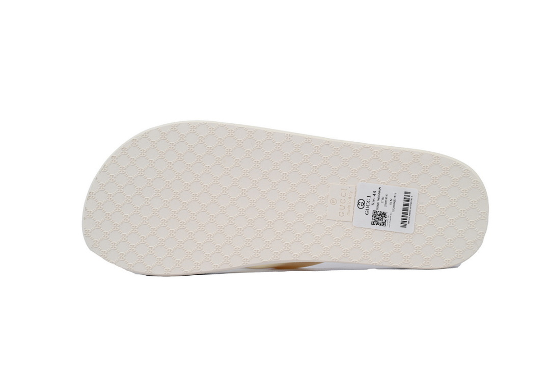 Gucci Ivory Rubber Flip Flops with Printed Logo and White GG Hardware