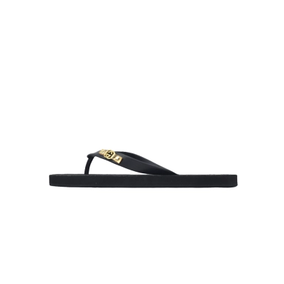 Gucci Black Rubber Flip Flops with Gold Interlocking G Logo 01