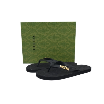 Gucci Black Rubber Flip Flops with Gold Interlocking G Logo 02