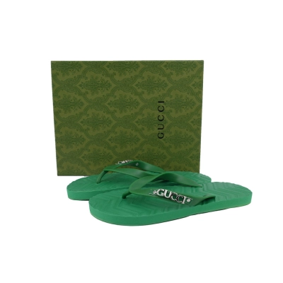 Gucci Green Rubber Flip Flops with Silver Metal Logo 02