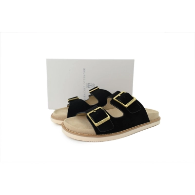 FC God Batch Brunello Cucinelli Suede Slide Sandals Black 02